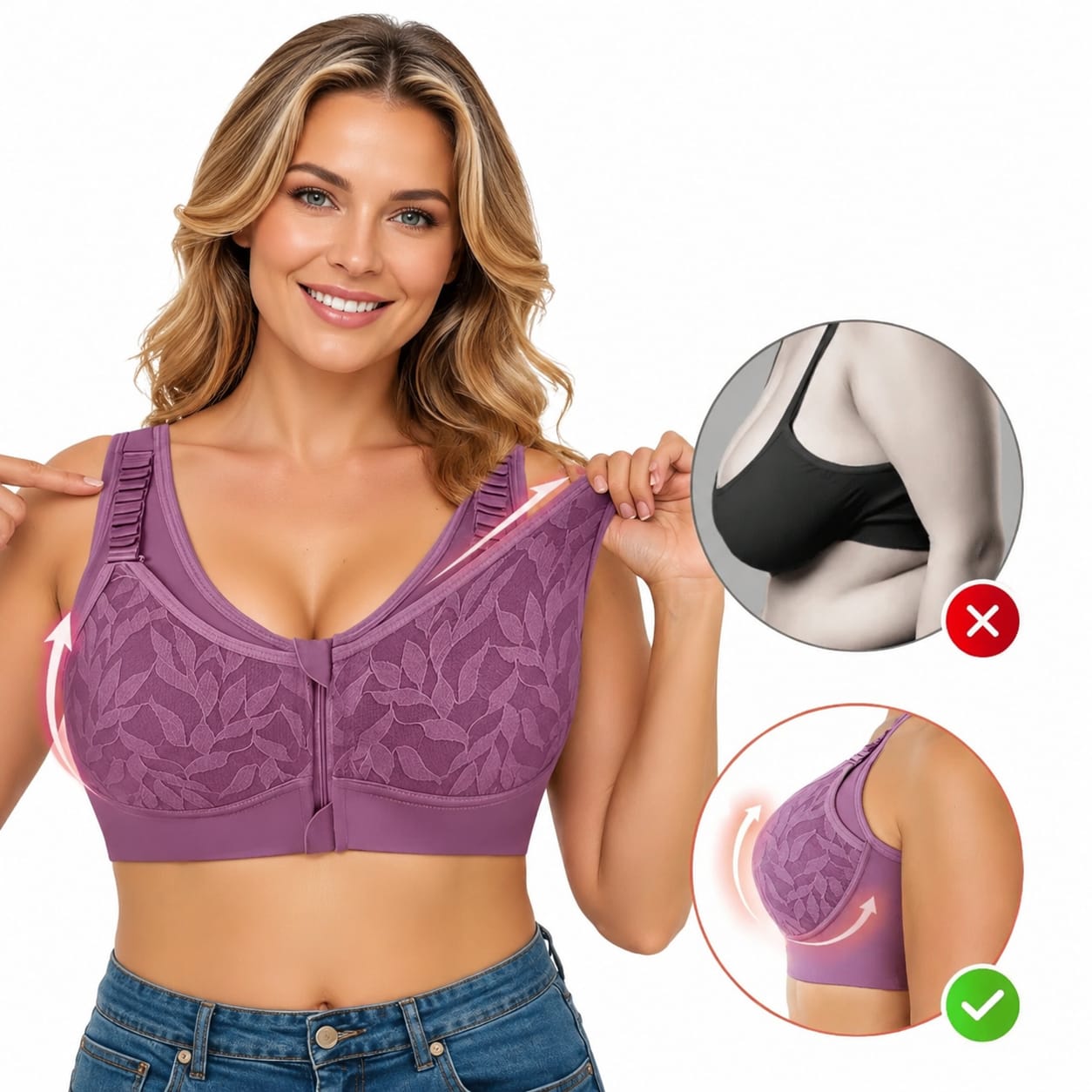 WearLush Front Zip Comfort Bra